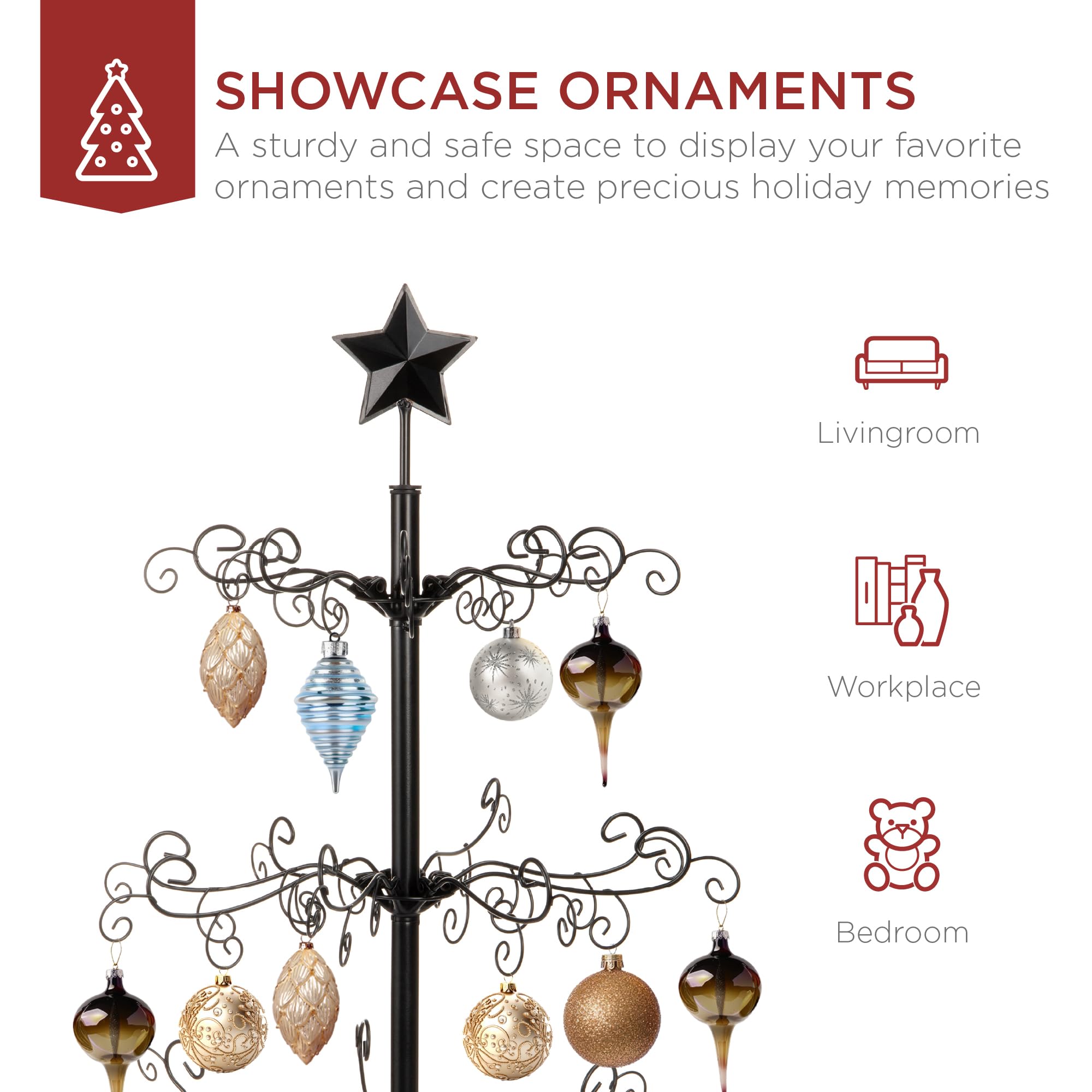 Best Choice Products 3ft Wrought Iron Ornament Display Christmas Tree w/Easy Assembly and Stand - Black